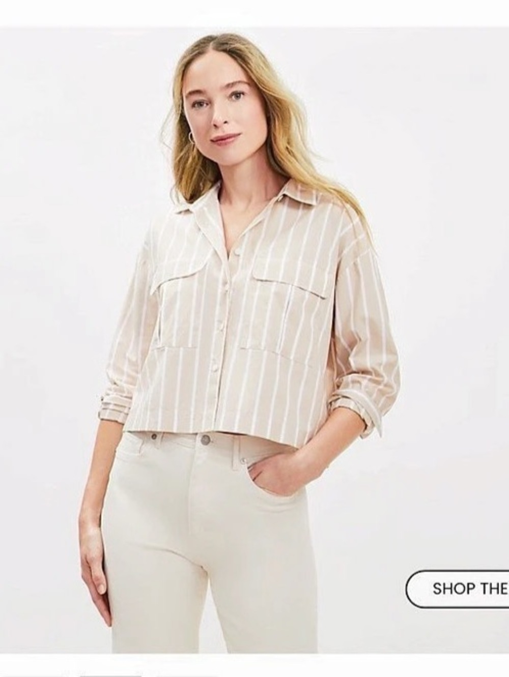 LOFT Striped Poplin Wide Sleeve Modern Utility Shirt Striped Cotton Shirt Size